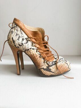 Mimosa Snakeskin Print Leather Lace up Booties 39